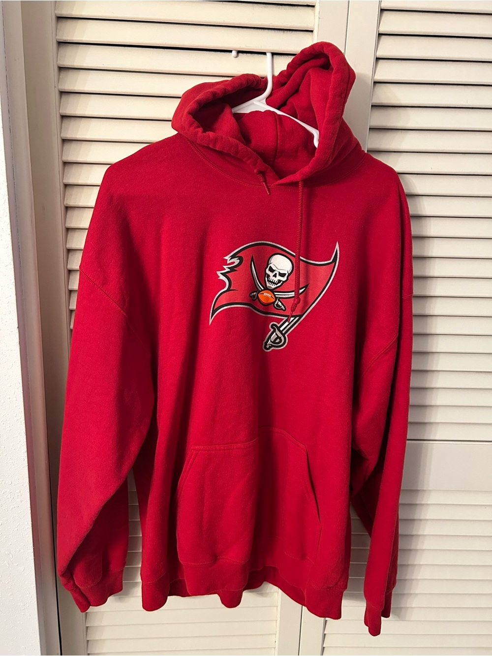 NFL Red Pullover Hoodie with Buccaneers Skull Flag Logo